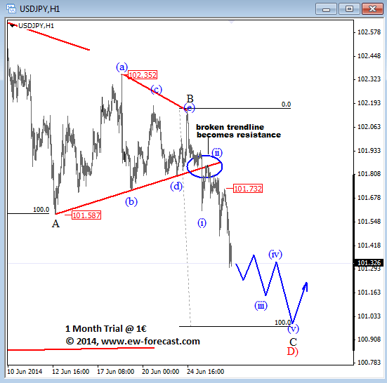 usdjpy intraday Elliott Wave Analysis June 2014 dollar yen chart