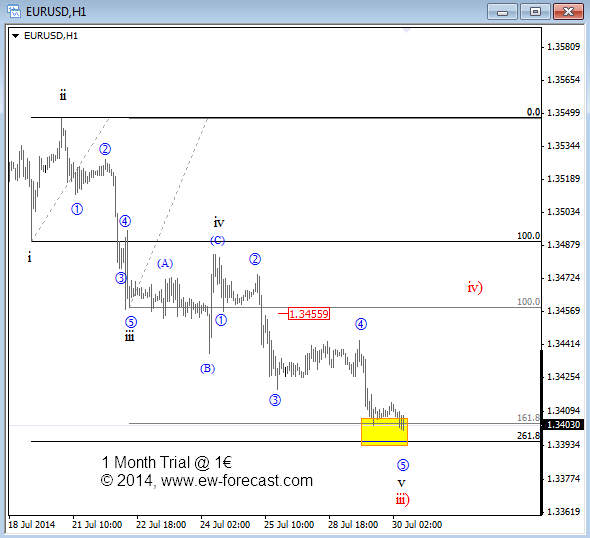 EURUSD Elliott Wave analysis July 30 2014 technical chart for currency trading