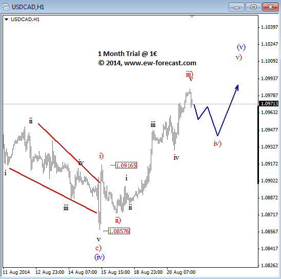 USDCAD Elliott Wave Analysis August 21 2014 technical outlook for currency trading