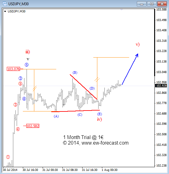 USDJPY August 1 2014 Elliott Wave Analysis towards the Non-Farm Payrolls