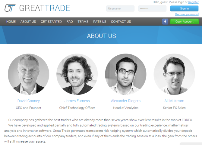 GreaTrade about us scam page