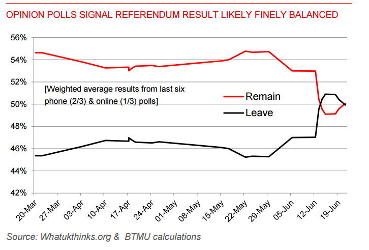 Opinion polls signal referendum result likely finely balanced