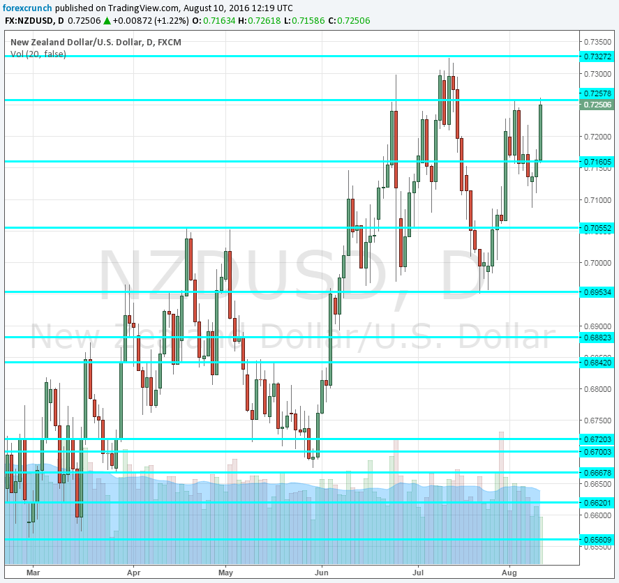 NZDUSD August 10 11 2016 rising before the RBNZ