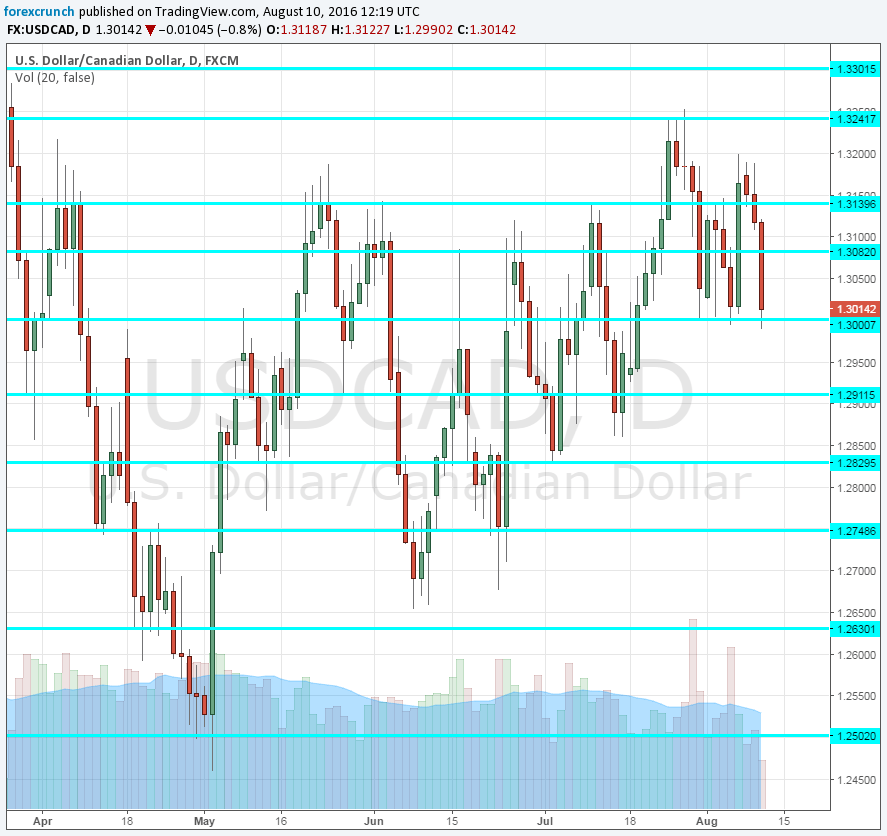 USDCAD falls as oil rises August 10 2016