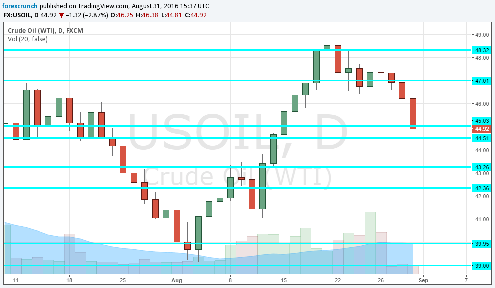 WTI Crude oil daily chart ahead of September 2016