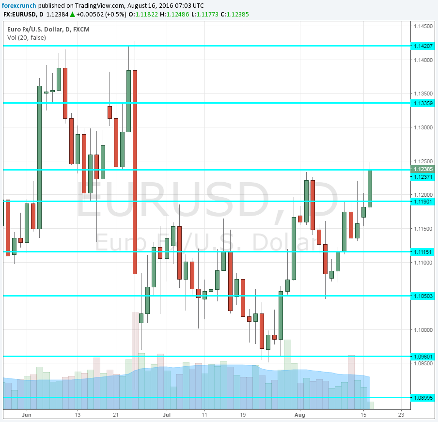 euro dollar August 16 2016 daily chart