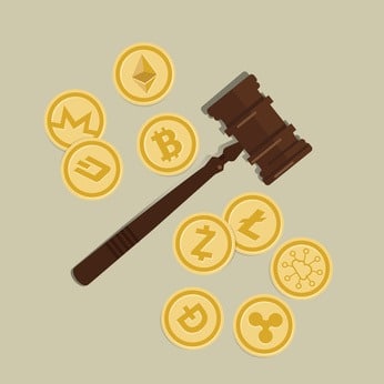 visual bit coin crypto currency legal aspect regulation law wooden hammer gavel justice legal authority case verdict law suit