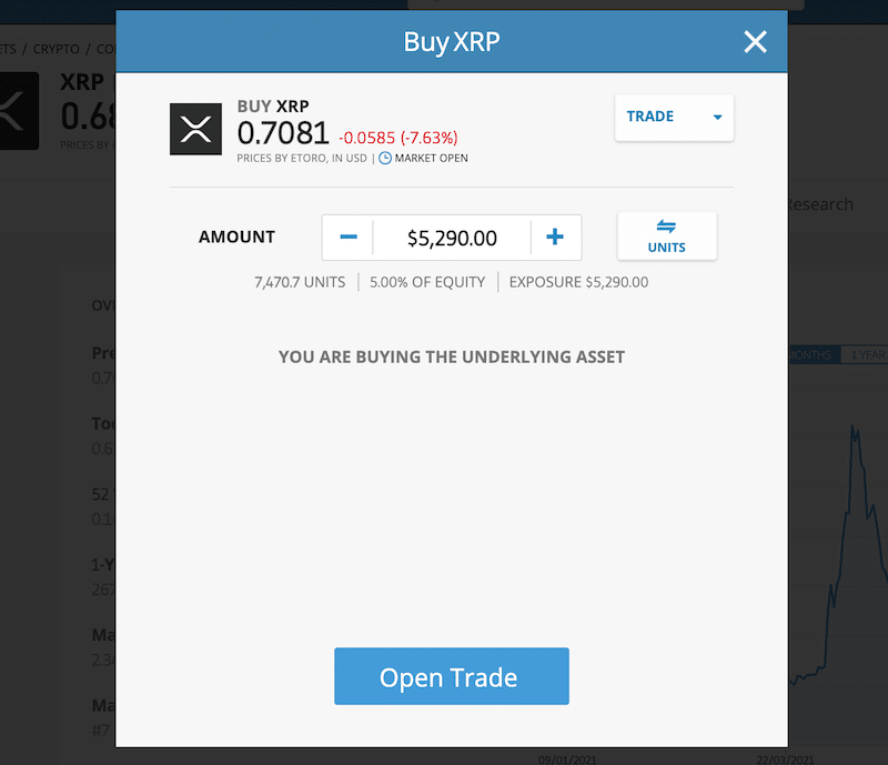 XRP eToro place order