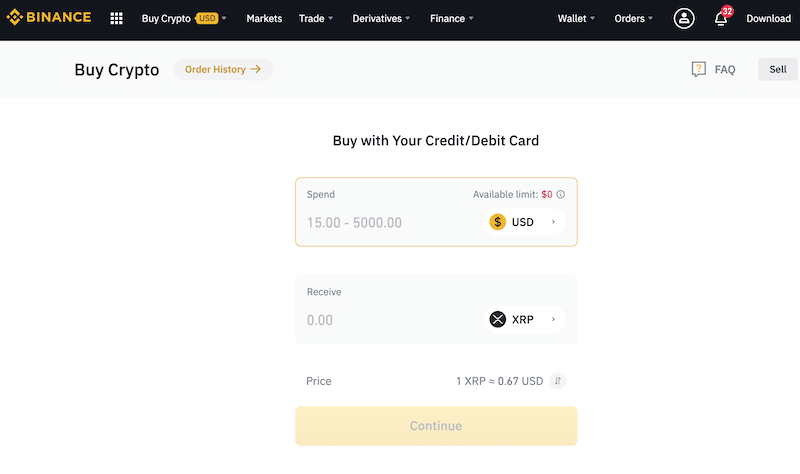 How can you buy XRP on Binance with credit and debit card