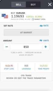 eToro Buy EUR USD Mobile App