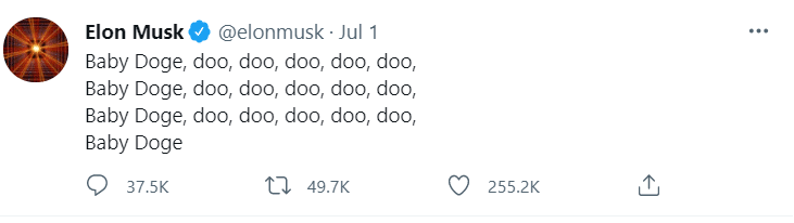 Elon Musk tweets BABYDOGE