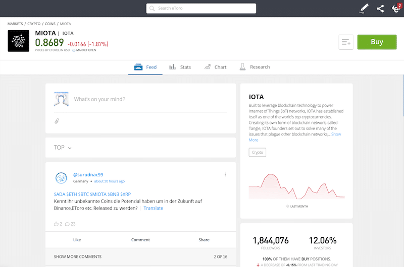 MIOTA page eToro