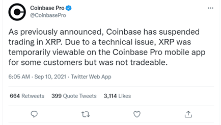 Coinbase tweet