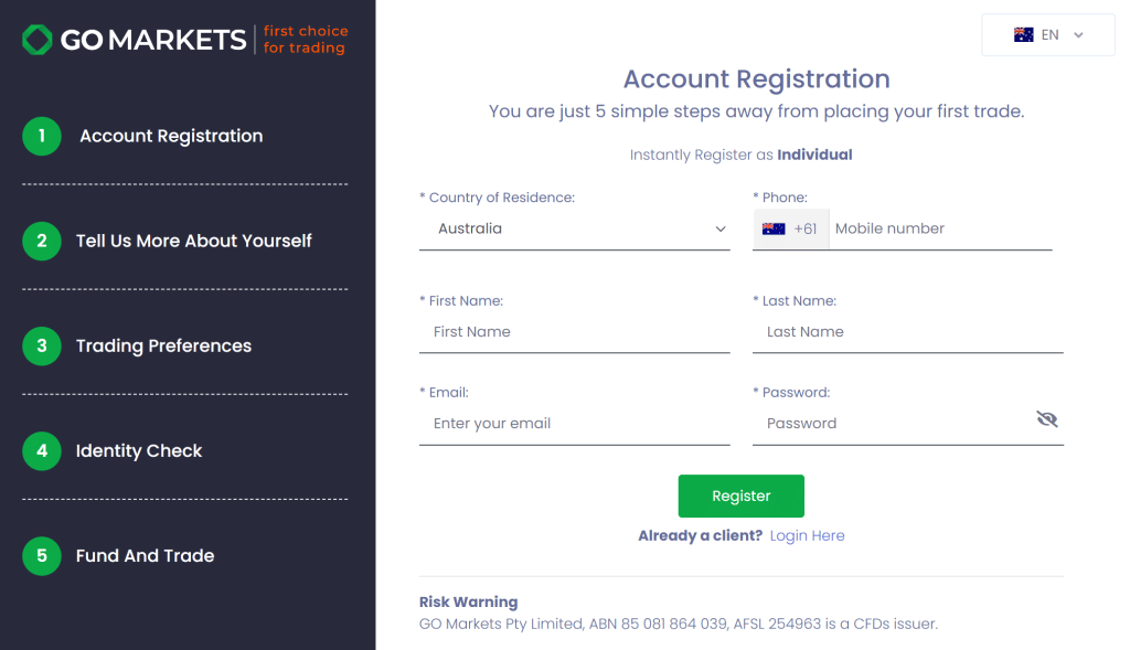 Sign Up for GO Markets AU