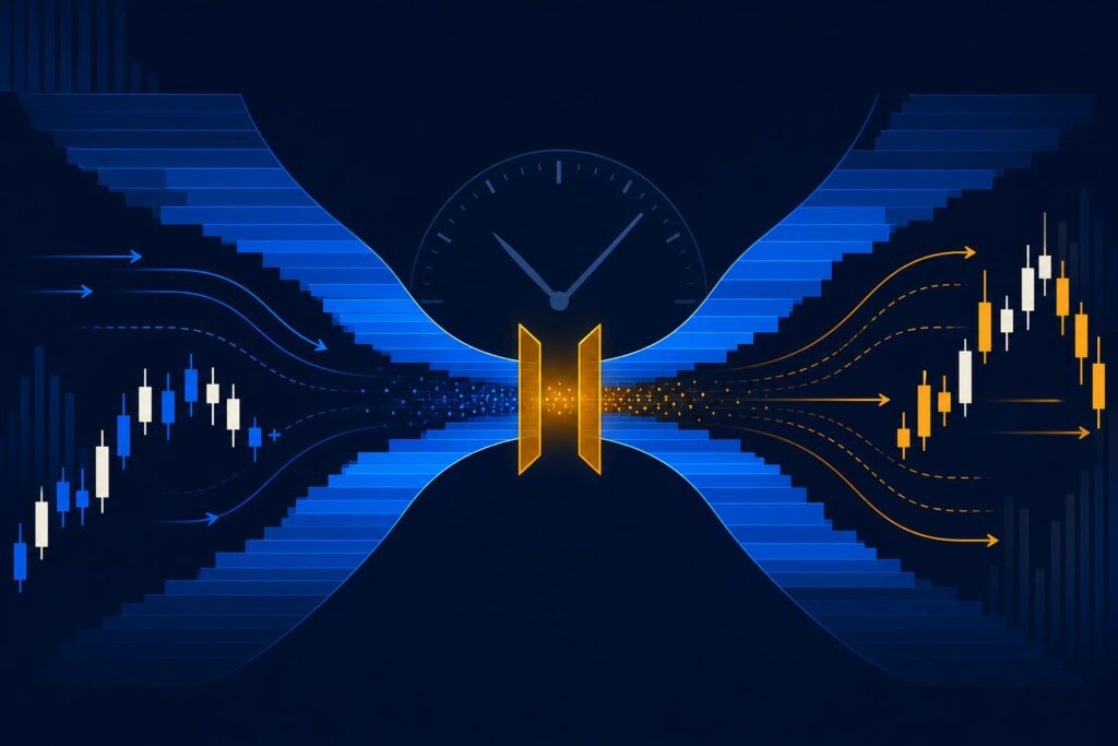 Illustration of a three-month wind-down window for stablecoin exposure on a trading terminal