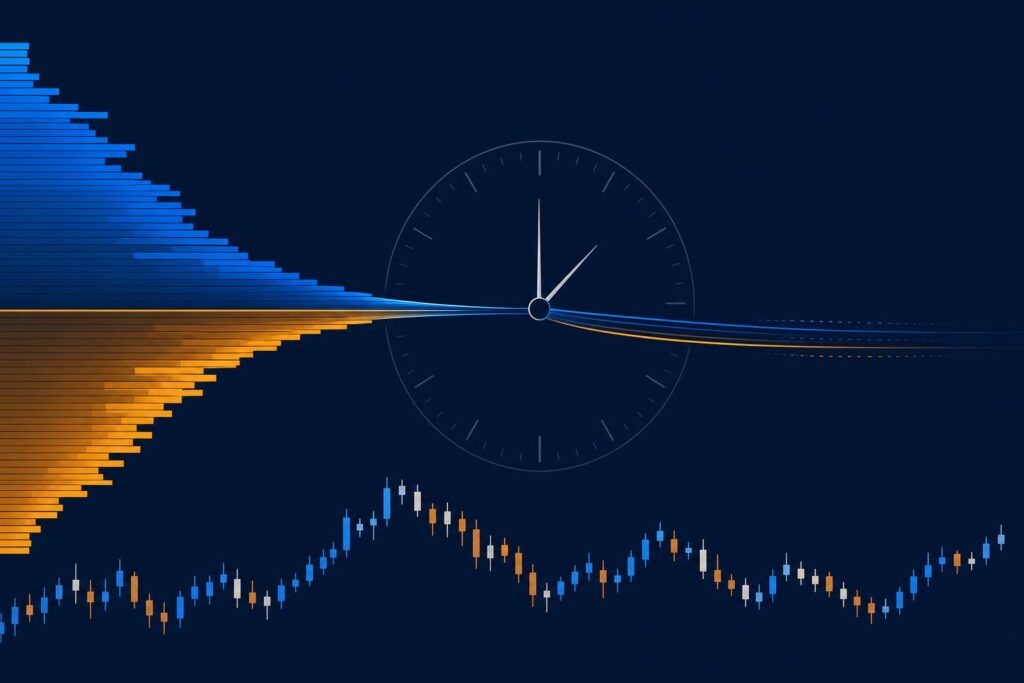 Stylised financial-terminal illustration of money flow between bank deposits and stablecoins