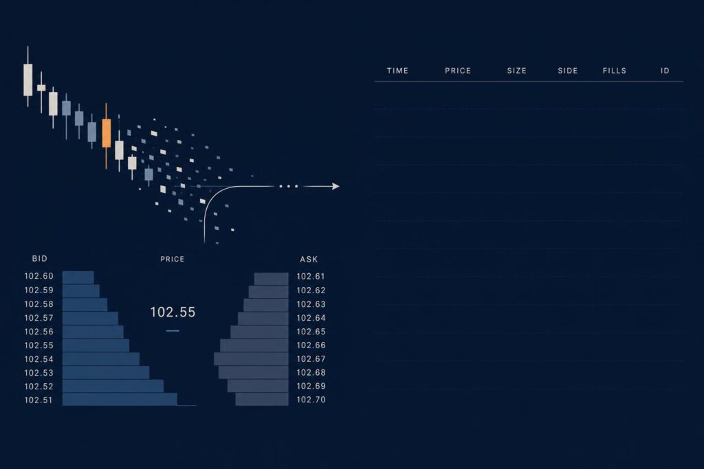 Abstract financial illustration of index-driven capital flowing away from a stock, in navy and blue flat vector style