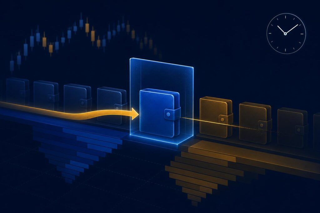 Stylised illustration of a frozen wallet block contained within a blue pane on a dark financial terminal backdrop